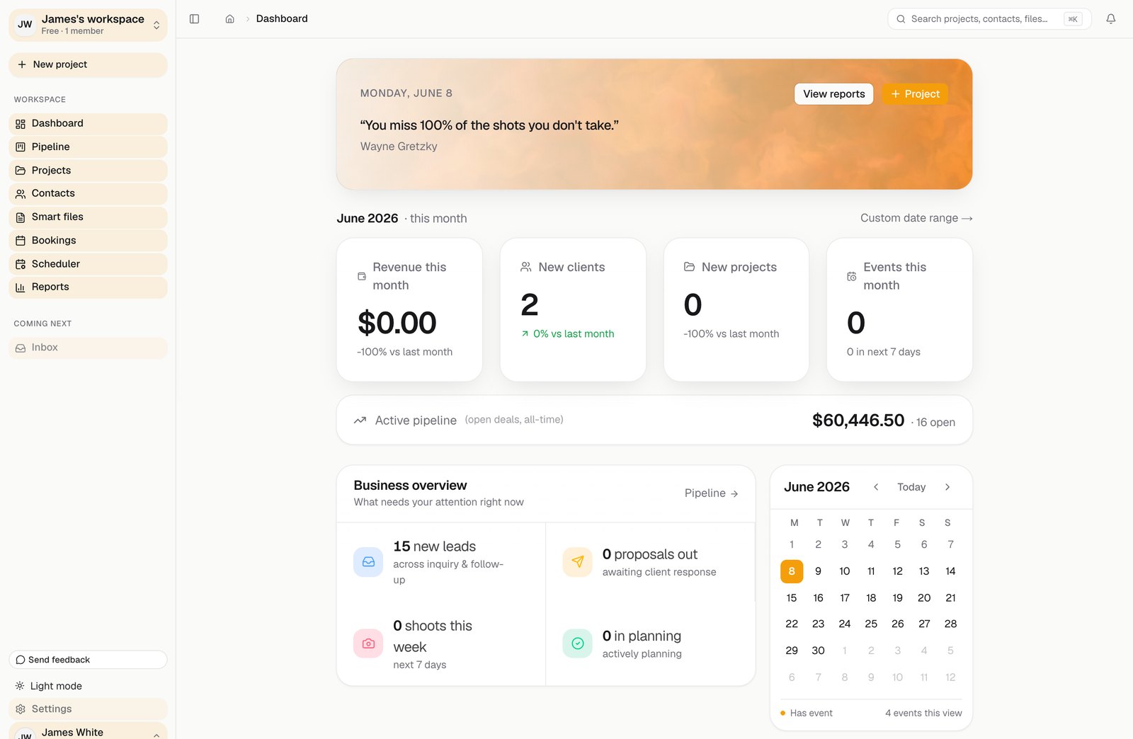 The Tiggybooks dashboard, in light mode